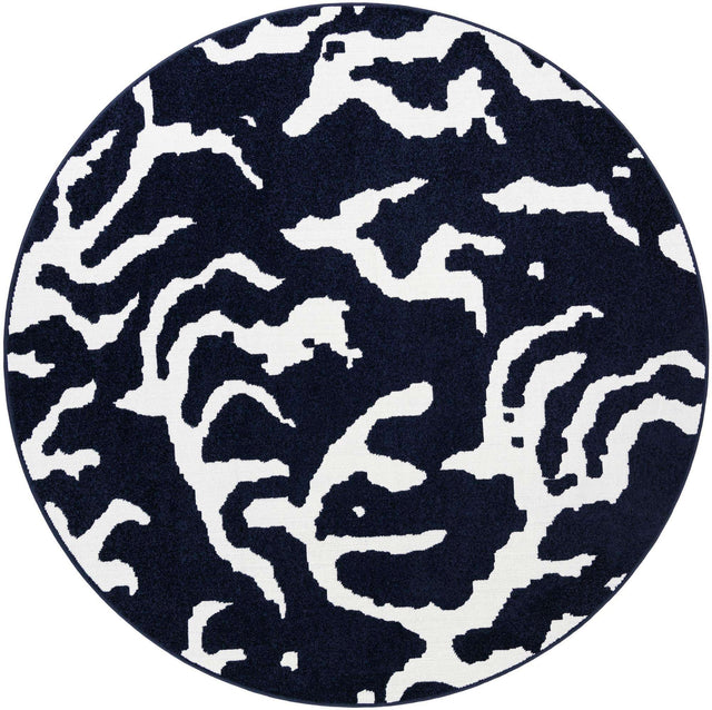Navy Blue 7' 10 x 7' 10 Sabrina Soto Outdoor Round Area Rug Weather Resistant for Patio, Deck, Terrace, Balcony, Porch Durable Carpet for Exterior Home Design for Sale at Rug Engine