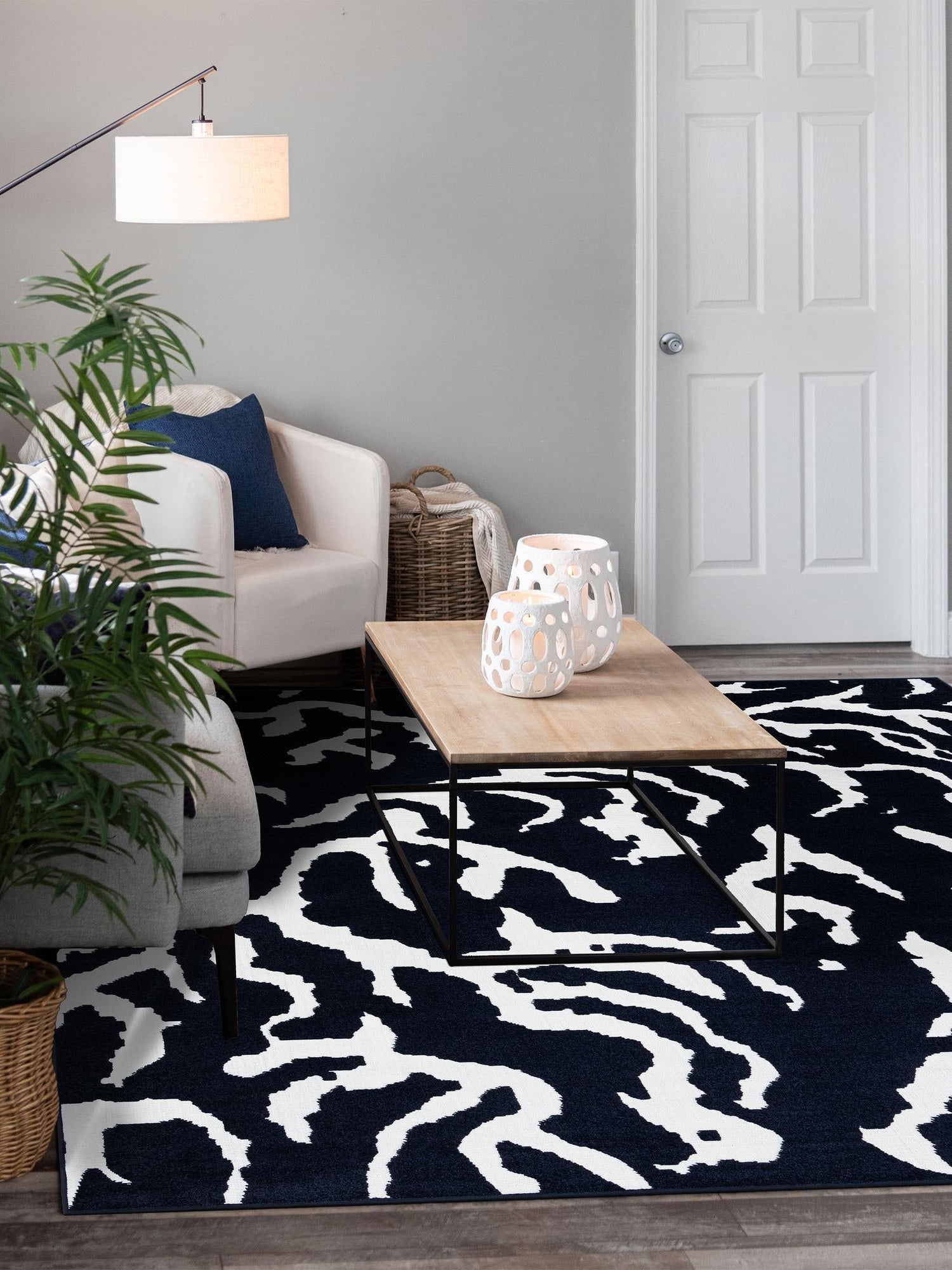 Navy Blue 7' 10 x 7' 10 Sabrina Soto Outdoor Square Area Rug Weather Resistant for Patio, Deck, Terrace, Balcony, Porch Durable Carpet for Exterior Home Design for Sale at Rug Engine