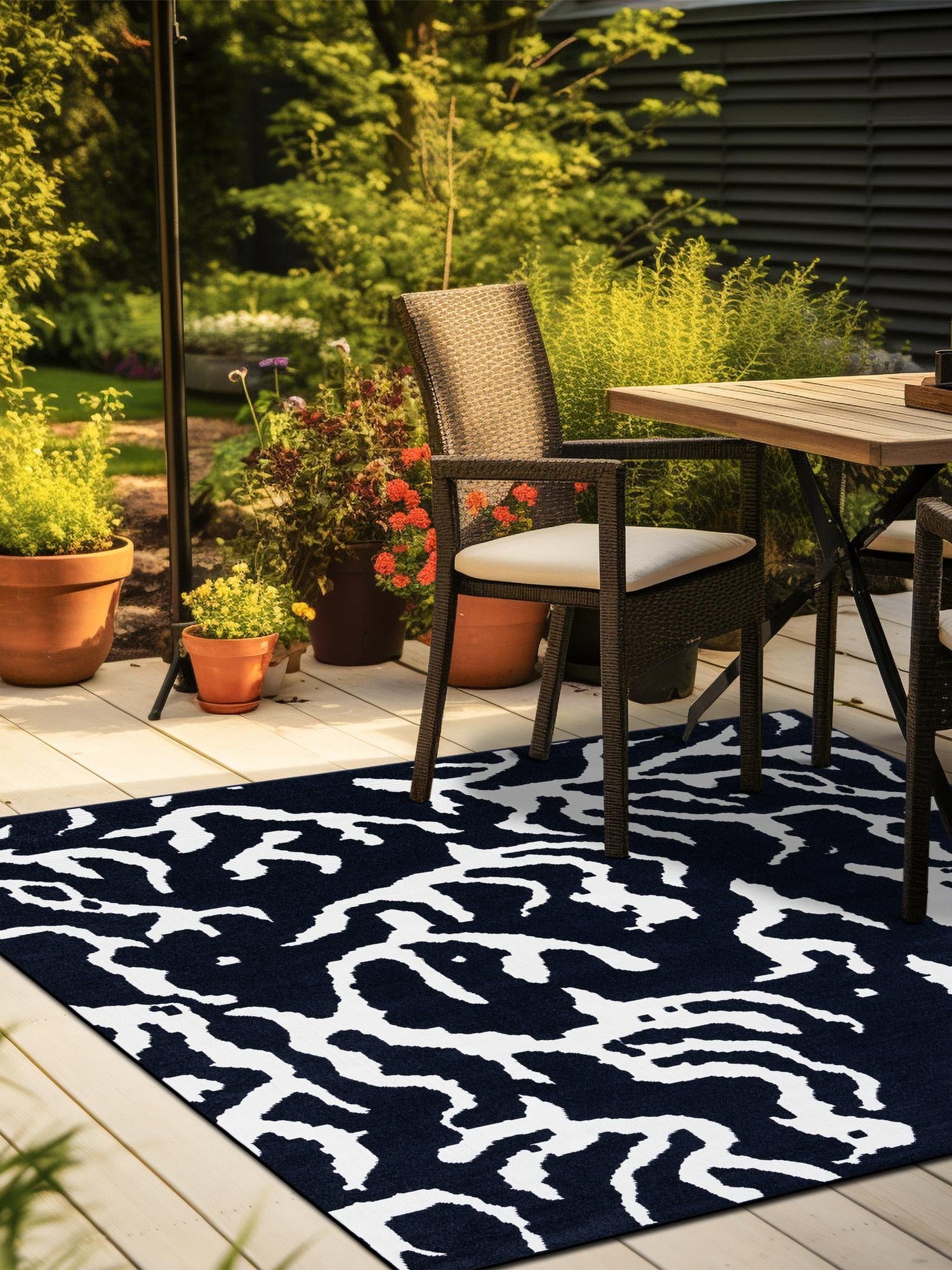 Navy Blue 7' 10 x 7' 10 Sabrina Soto Outdoor Square Area Rug Weather Resistant for Patio, Deck, Terrace, Balcony, Porch Durable Carpet for Exterior Home Design for Sale at Rug Engine