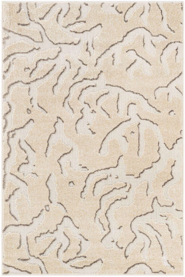 Beige and Ivory 4' 1 x 6' 1 Sabrina Soto Outdoor Rectangle Area Rug Weather Resistant for Patio, Deck, Terrace, Balcony, Porch Durable Carpet for Exterior Home Design for Sale at Rug Engine