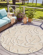 Beige and Ivory 5' 1 x 5' 1 Sabrina Soto Outdoor Round Area Rug Weather Resistant for Patio, Deck, Terrace, Balcony, Porch Durable Carpet for Exterior Home Design for Sale at Rug Engine