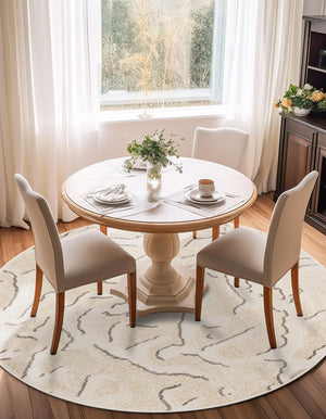 Beige and Ivory 5' 1 x 5' 1 Sabrina Soto Outdoor Round Area Rug Weather Resistant for Patio, Deck, Terrace, Balcony, Porch Durable Carpet for Exterior Home Design for Sale at Rug Engine
