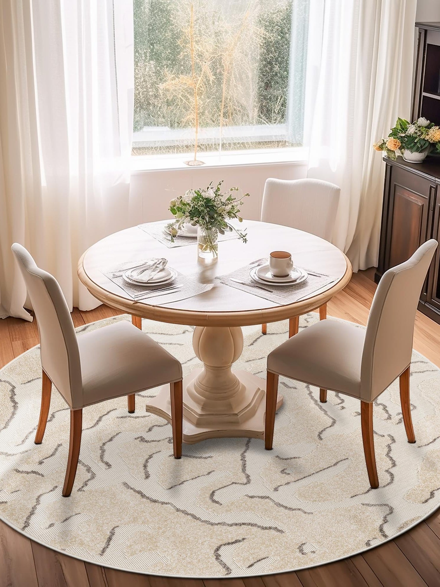 Beige and Ivory 3' 1 x 3' 1 Sabrina Soto Outdoor Round Area Rug Weather Resistant for Patio, Deck, Terrace, Balcony, Porch Durable Carpet for Exterior Home Design for Sale at Rug Engine