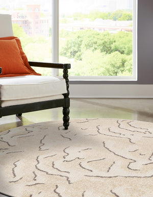 Beige and Ivory 10' x 10' Sabrina Soto Outdoor Round Area Rug Weather Resistant for Patio, Deck, Terrace, Balcony, Porch Durable Carpet for Exterior Home Design for Sale at Rug Engine