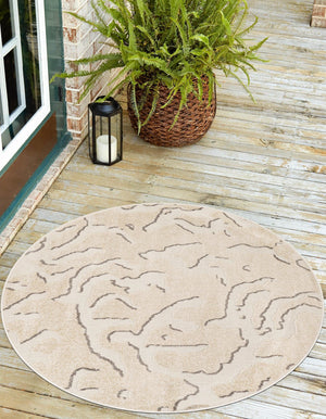 Beige and Ivory 5' 1 x 5' 1 Sabrina Soto Outdoor Round Area Rug Weather Resistant for Patio, Deck, Terrace, Balcony, Porch Durable Carpet for Exterior Home Design for Sale at Rug Engine