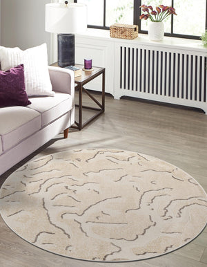 Beige and Ivory 5' 1 x 5' 1 Sabrina Soto Outdoor Round Area Rug Weather Resistant for Patio, Deck, Terrace, Balcony, Porch Durable Carpet for Exterior Home Design for Sale at Rug Engine