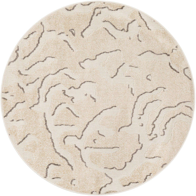 Beige and Ivory 5' 1 x 5' 1 Sabrina Soto Outdoor Round Area Rug Weather Resistant for Patio, Deck, Terrace, Balcony, Porch Durable Carpet for Exterior Home Design for Sale at Rug Engine