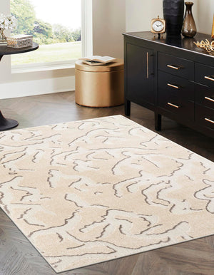 Beige and Ivory 6' 1 x 9' Sabrina Soto Outdoor Rectangle Area Rug Weather Resistant for Patio, Deck, Terrace, Balcony, Porch Durable Carpet for Exterior Home Design for Sale at Rug Engine