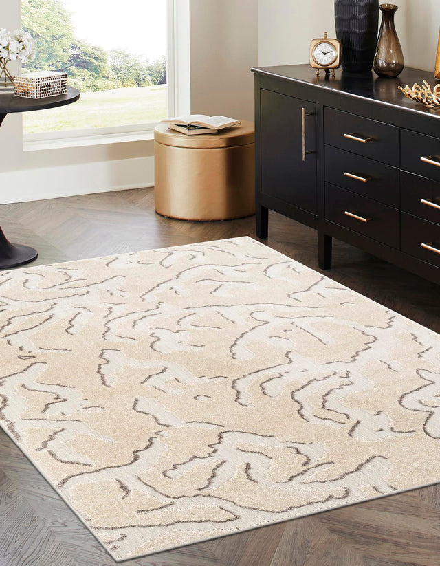 Beige and Ivory 9' x 12' Sabrina Soto Outdoor Rectangle Area Rug Weather Resistant for Patio, Deck, Terrace, Balcony, Porch Durable Carpet for Exterior Home Design for Sale at Rug Engine