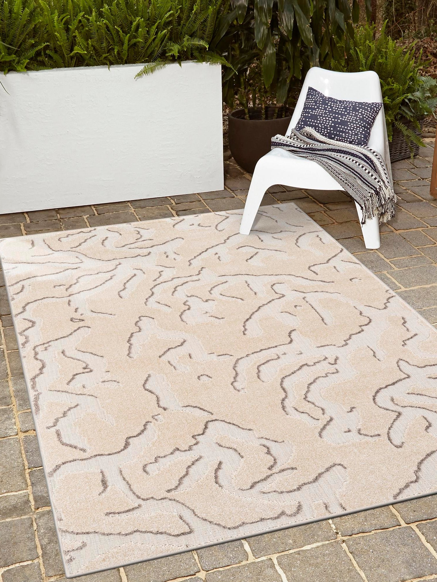 Beige and Ivory 9' x 12' Sabrina Soto Outdoor Rectangle Area Rug Weather Resistant for Patio, Deck, Terrace, Balcony, Porch Durable Carpet for Exterior Home Design for Sale at Rug Engine