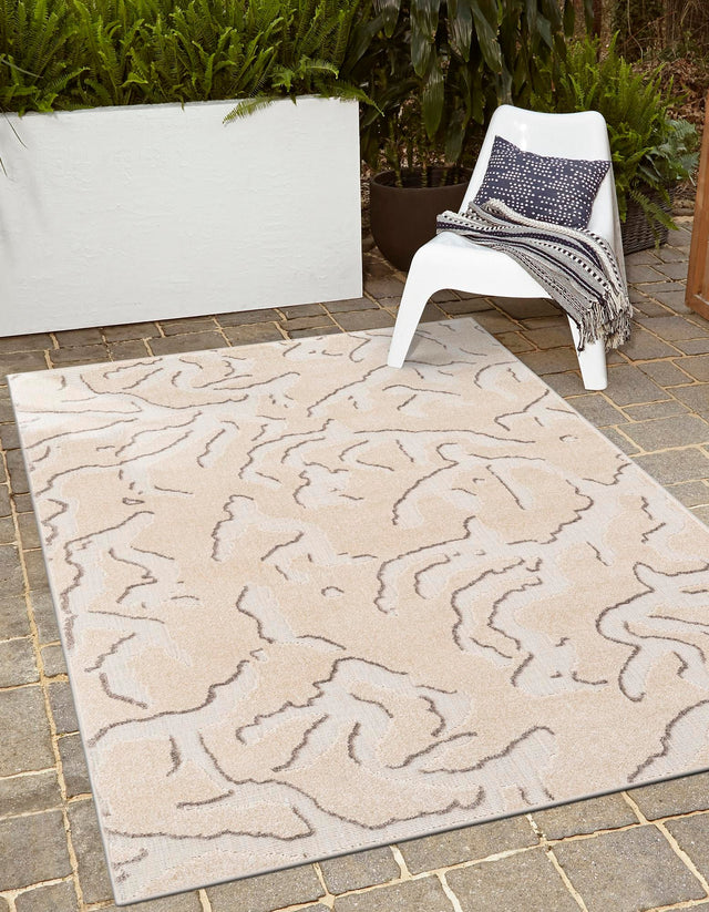 Beige and Ivory 4' 1 x 6' 1 Sabrina Soto Outdoor Rectangle Area Rug Weather Resistant for Patio, Deck, Terrace, Balcony, Porch Durable Carpet for Exterior Home Design for Sale at Rug Engine