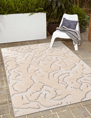 Beige and Ivory 6' 1 x 9' Sabrina Soto Outdoor Rectangle Area Rug Weather Resistant for Patio, Deck, Terrace, Balcony, Porch Durable Carpet for Exterior Home Design for Sale at Rug Engine