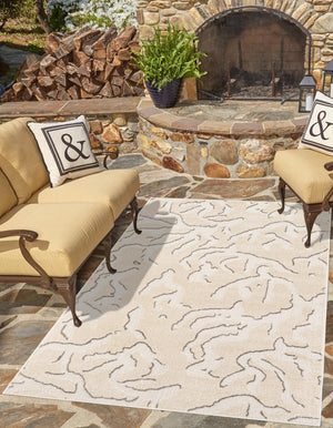 Beige and Ivory 9' x 12' Sabrina Soto Outdoor Rectangle Area Rug Weather Resistant for Patio, Deck, Terrace, Balcony, Porch Durable Carpet for Exterior Home Design for Sale at Rug Engine