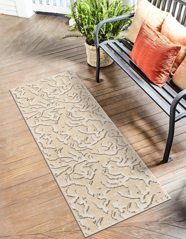 Beige and Ivory 2' 7 x 10' Sabrina Soto Outdoor Runner Area Rug Weather Resistant for Patio, Deck, Terrace, Balcony, Porch Durable Carpet for Exterior Home Design for Sale at Rug Engine