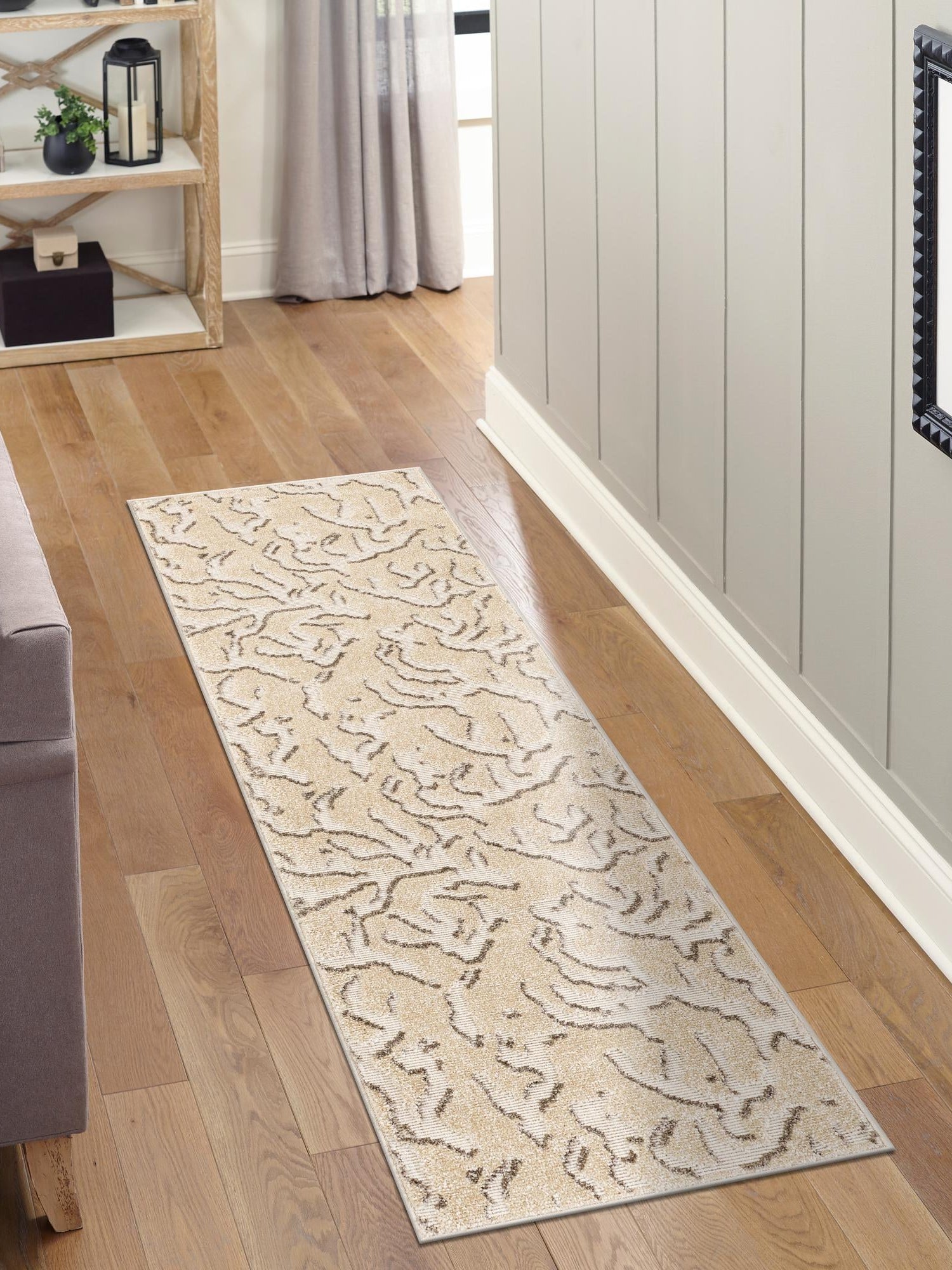 Beige and Ivory 2' x 8' Sabrina Soto Outdoor Runner Area Rug Weather Resistant for Patio, Deck, Terrace, Balcony, Porch Durable Carpet for Exterior Home Design for Sale at Rug Engine
