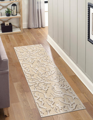 Beige and Ivory 2' x 8' Sabrina Soto Outdoor Runner Area Rug Weather Resistant for Patio, Deck, Terrace, Balcony, Porch Durable Carpet for Exterior Home Design for Sale at Rug Engine