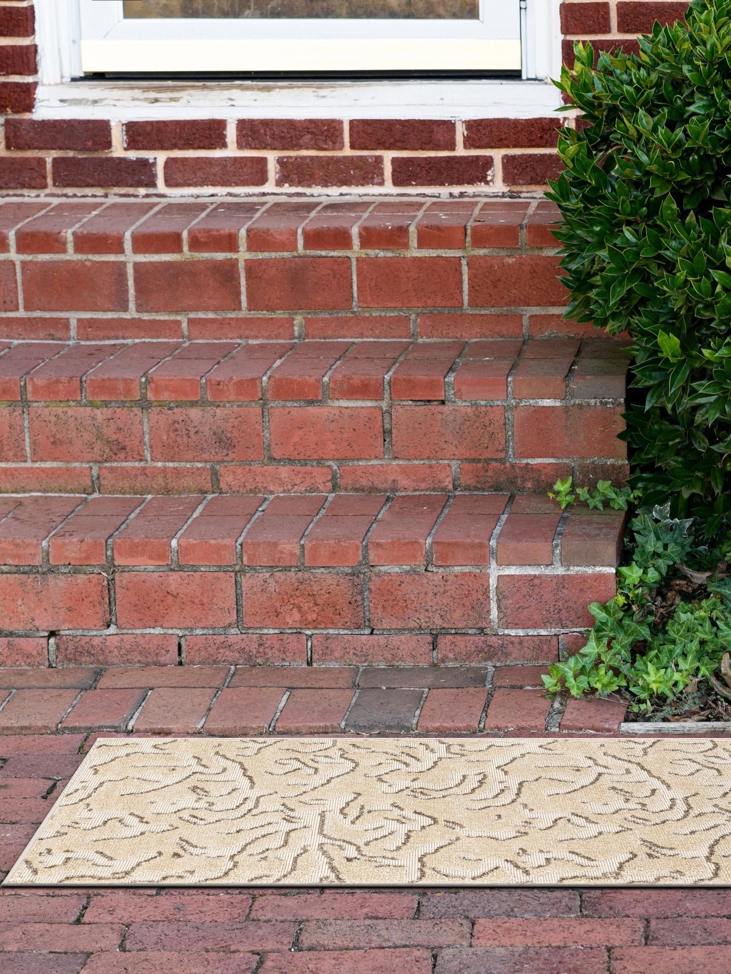 Beige and Ivory 2' 7 x 12' Sabrina Soto Outdoor Runner Area Rug Weather Resistant for Patio, Deck, Terrace, Balcony, Porch Durable Carpet for Exterior Home Design for Sale at Rug Engine