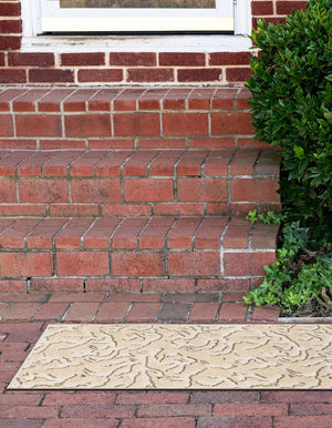 Beige and Ivory 2' x 8' Sabrina Soto Outdoor Runner Area Rug Weather Resistant for Patio, Deck, Terrace, Balcony, Porch Durable Carpet for Exterior Home Design for Sale at Rug Engine