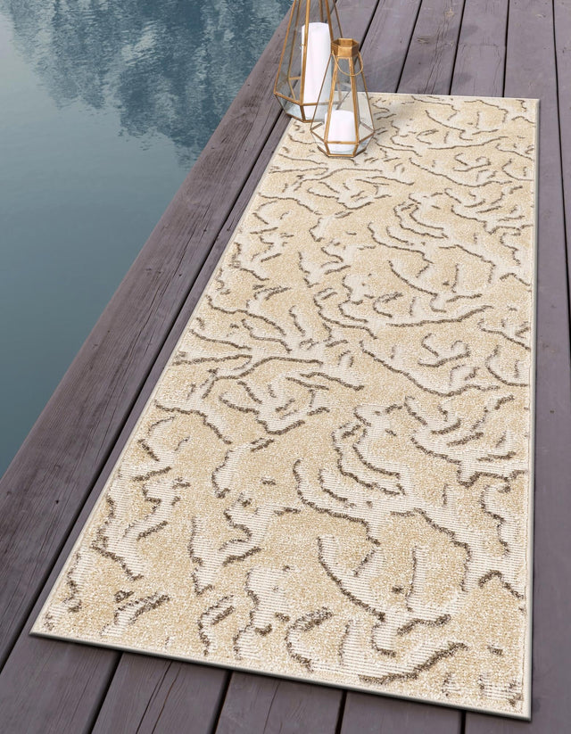 Beige and Ivory 2' x 6' 1 Sabrina Soto Outdoor Runner Area Rug Weather Resistant for Patio, Deck, Terrace, Balcony, Porch Durable Carpet for Exterior Home Design for Sale at Rug Engine