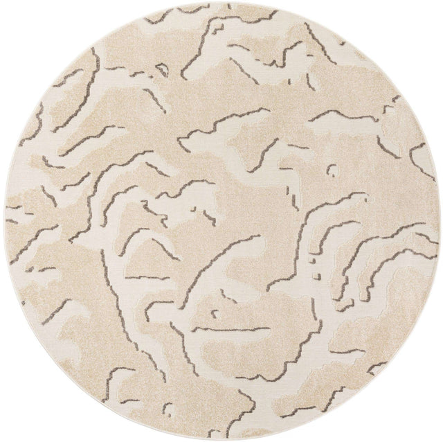 Beige and Ivory 7' 10 x 7' 10 Sabrina Soto Outdoor Round Area Rug Weather Resistant for Patio, Deck, Terrace, Balcony, Porch Durable Carpet for Exterior Home Design for Sale at Rug Engine