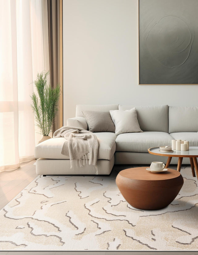 Beige and Ivory 10' x 10' Sabrina Soto Outdoor Square Area Rug Weather Resistant for Patio, Deck, Terrace, Balcony, Porch Durable Carpet for Exterior Home Design for Sale at Rug Engine