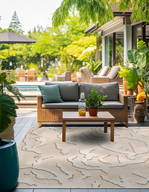 Beige and Ivory 7' 10 x 7' 10 Sabrina Soto Outdoor Square Area Rug Weather Resistant for Patio, Deck, Terrace, Balcony, Porch Durable Carpet for Exterior Home Design for Sale at Rug Engine