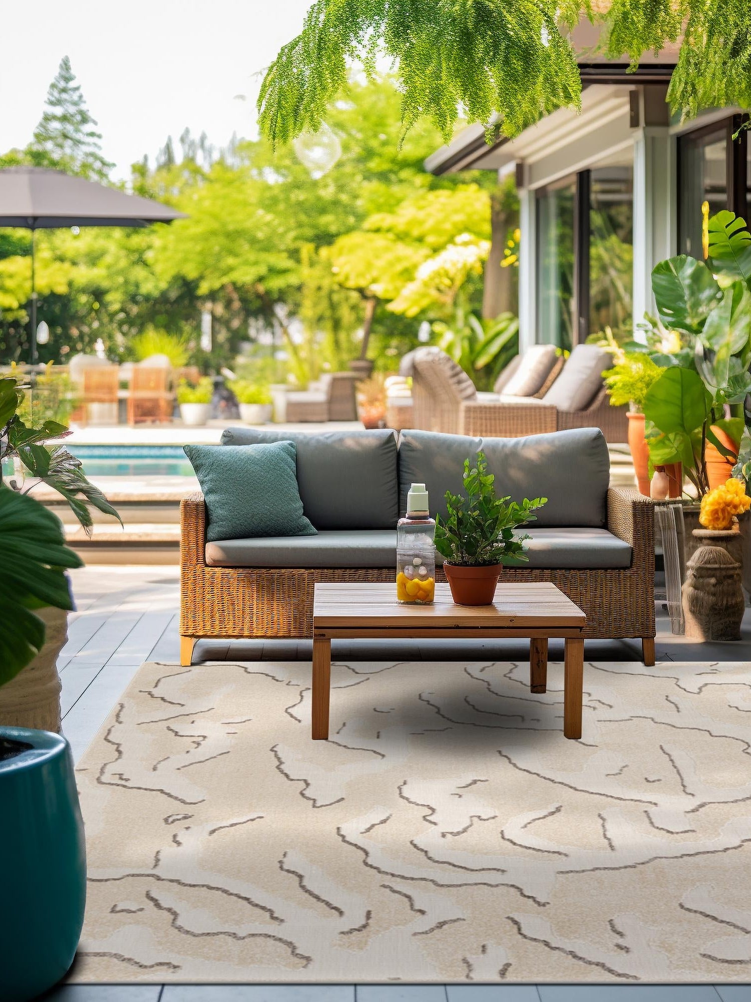 Beige and Ivory 10' x 10' Sabrina Soto Outdoor Square Area Rug Weather Resistant for Patio, Deck, Terrace, Balcony, Porch Durable Carpet for Exterior Home Design for Sale at Rug Engine