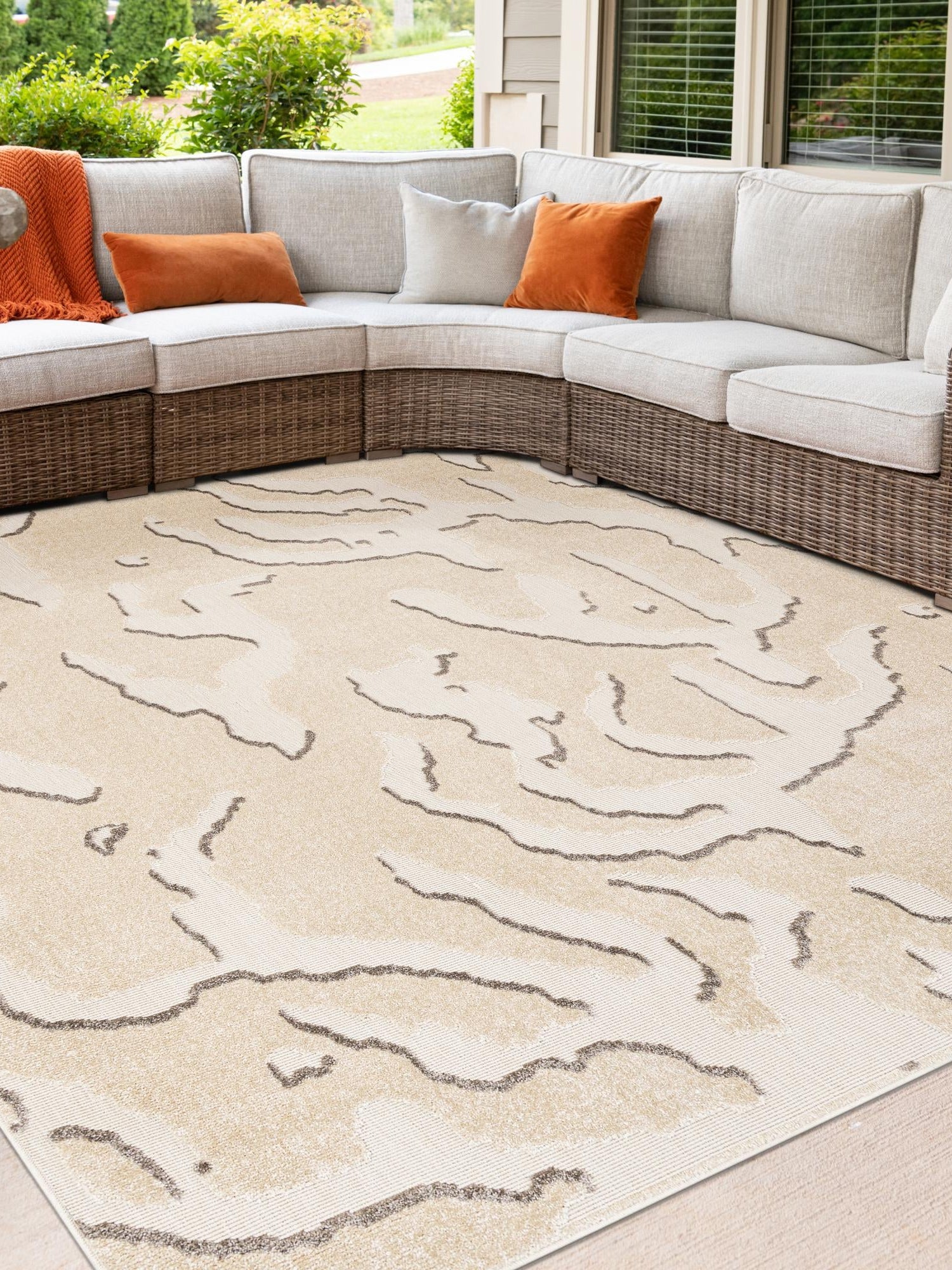 Beige and Ivory 10' x 10' Sabrina Soto Outdoor Square Area Rug Weather Resistant for Patio, Deck, Terrace, Balcony, Porch Durable Carpet for Exterior Home Design for Sale at Rug Engine