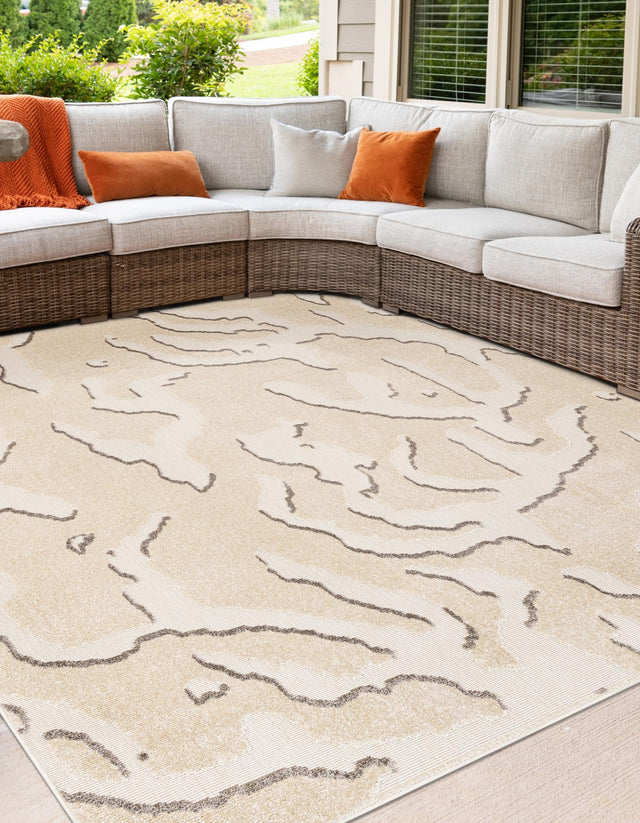 Beige and Ivory 10' x 10' Sabrina Soto Outdoor Square Area Rug Weather Resistant for Patio, Deck, Terrace, Balcony, Porch Durable Carpet for Exterior Home Design for Sale at Rug Engine