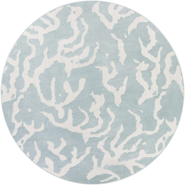 Light Blue 10' x 10' Sabrina Soto Outdoor Round Area Rug Weather Resistant for Patio, Deck, Terrace, Balcony, Porch Durable Carpet for Exterior Home Design for Sale at Rug Engine
