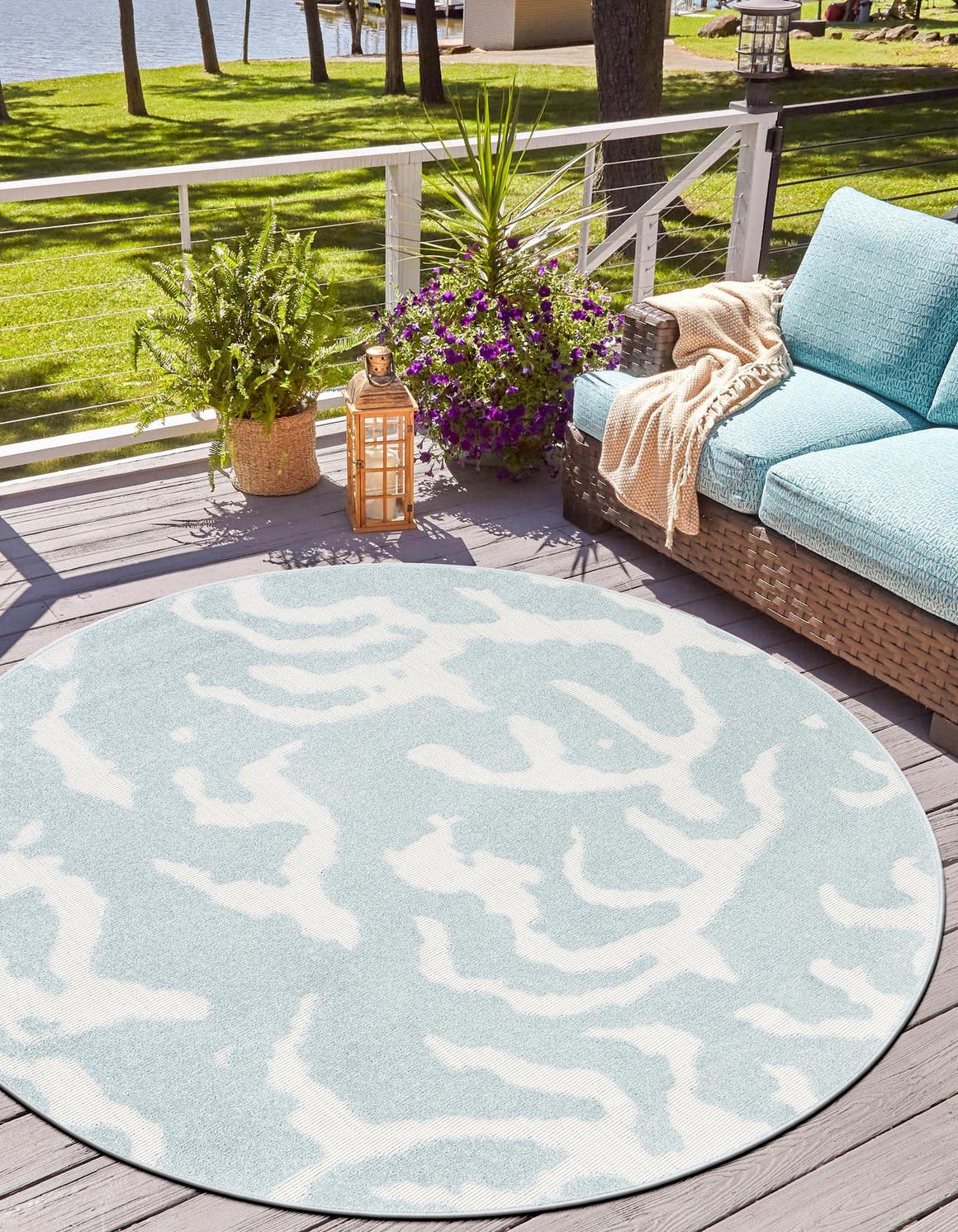 Light Blue 10' x 10' Sabrina Soto Outdoor Round Area Rug Weather Resistant for Patio, Deck, Terrace, Balcony, Porch Durable Carpet for Exterior Home Design for Sale at Rug Engine