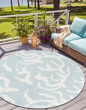 Light Blue 10' x 10' Sabrina Soto Outdoor Round Area Rug Weather Resistant for Patio, Deck, Terrace, Balcony, Porch Durable Carpet for Exterior Home Design for Sale at Rug Engine
