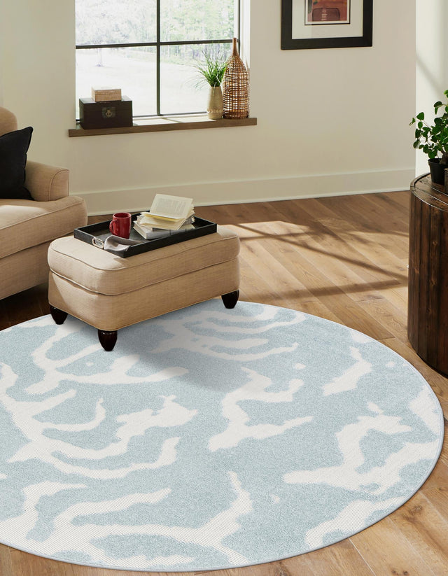 Light Blue 7' 10 x 7' 10 Sabrina Soto Outdoor Round Area Rug Weather Resistant for Patio, Deck, Terrace, Balcony, Porch Durable Carpet for Exterior Home Design for Sale at Rug Engine