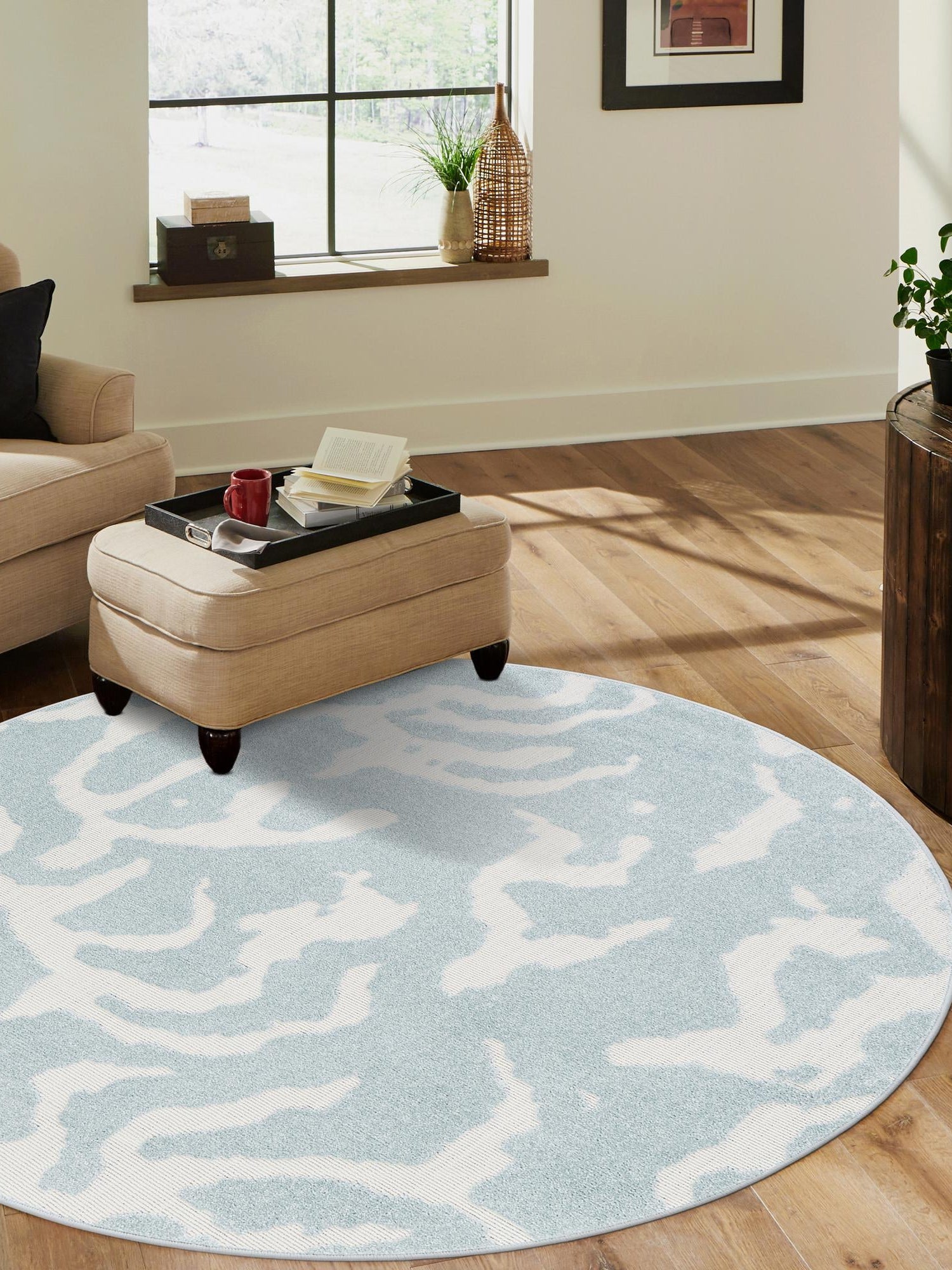 Light Blue 10' x 10' Sabrina Soto Outdoor Round Area Rug Weather Resistant for Patio, Deck, Terrace, Balcony, Porch Durable Carpet for Exterior Home Design for Sale at Rug Engine