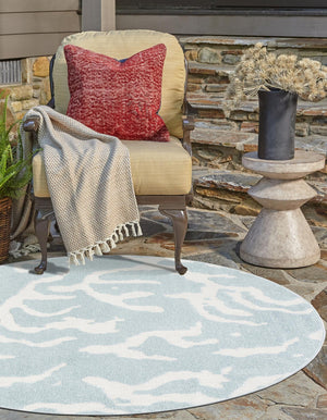 Light Blue 7' 10 x 7' 10 Sabrina Soto Outdoor Round Area Rug Weather Resistant for Patio, Deck, Terrace, Balcony, Porch Durable Carpet for Exterior Home Design for Sale at Rug Engine