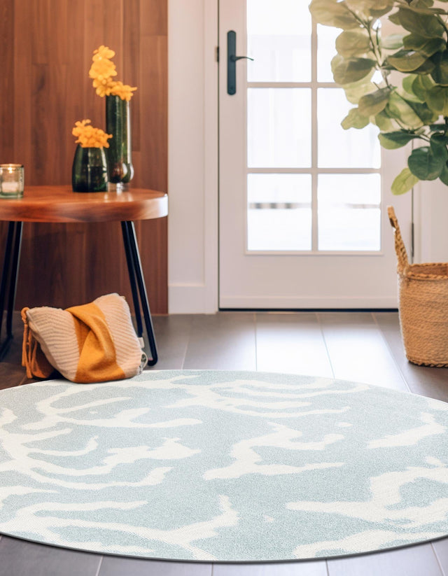 Light Blue 10' x 10' Sabrina Soto Outdoor Round Area Rug Weather Resistant for Patio, Deck, Terrace, Balcony, Porch Durable Carpet for Exterior Home Design for Sale at Rug Engine