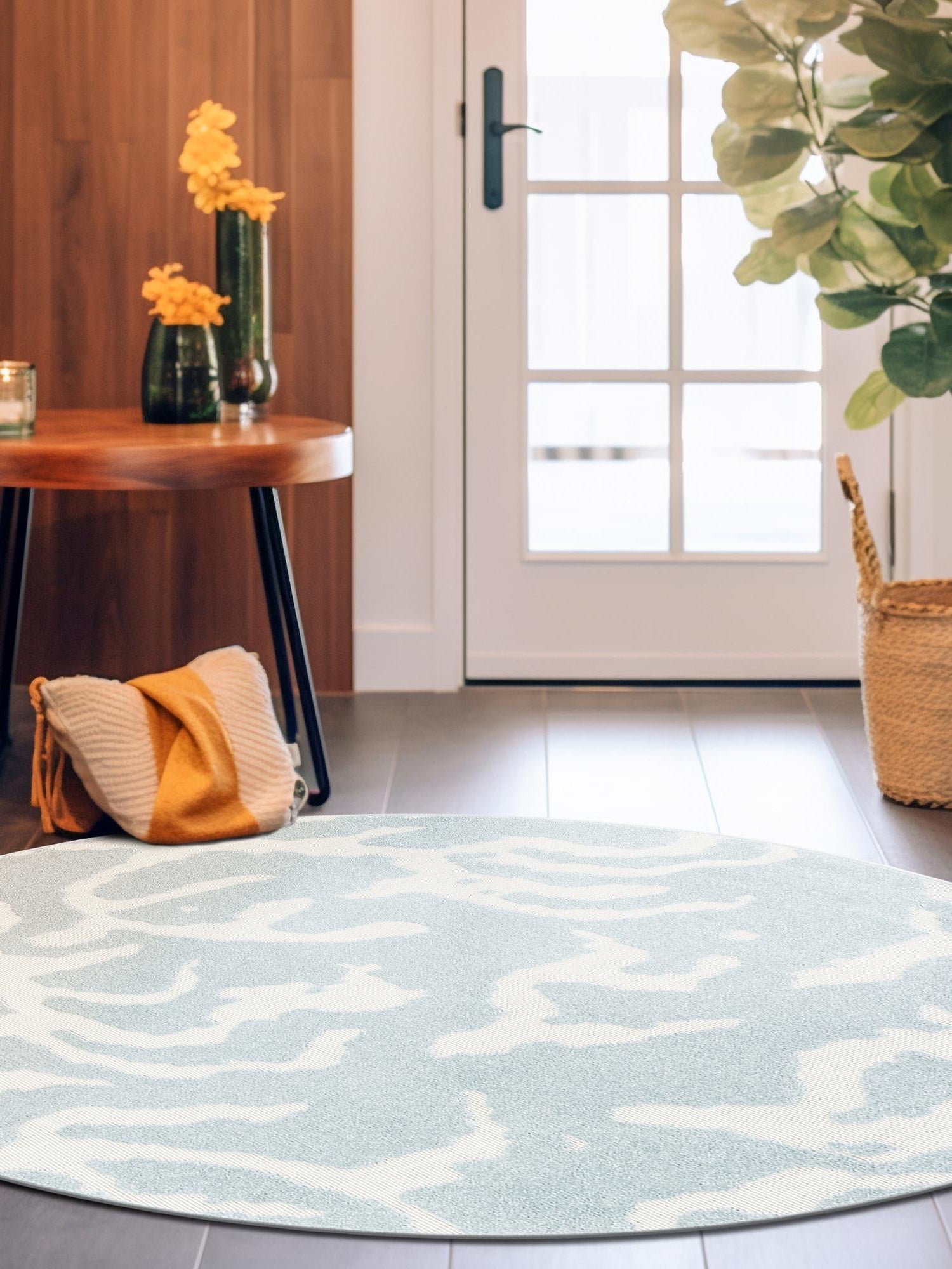 Light Blue 5' 1 x 5' 1 Sabrina Soto Outdoor Round Area Rug Weather Resistant for Patio, Deck, Terrace, Balcony, Porch Durable Carpet for Exterior Home Design for Sale at Rug Engine