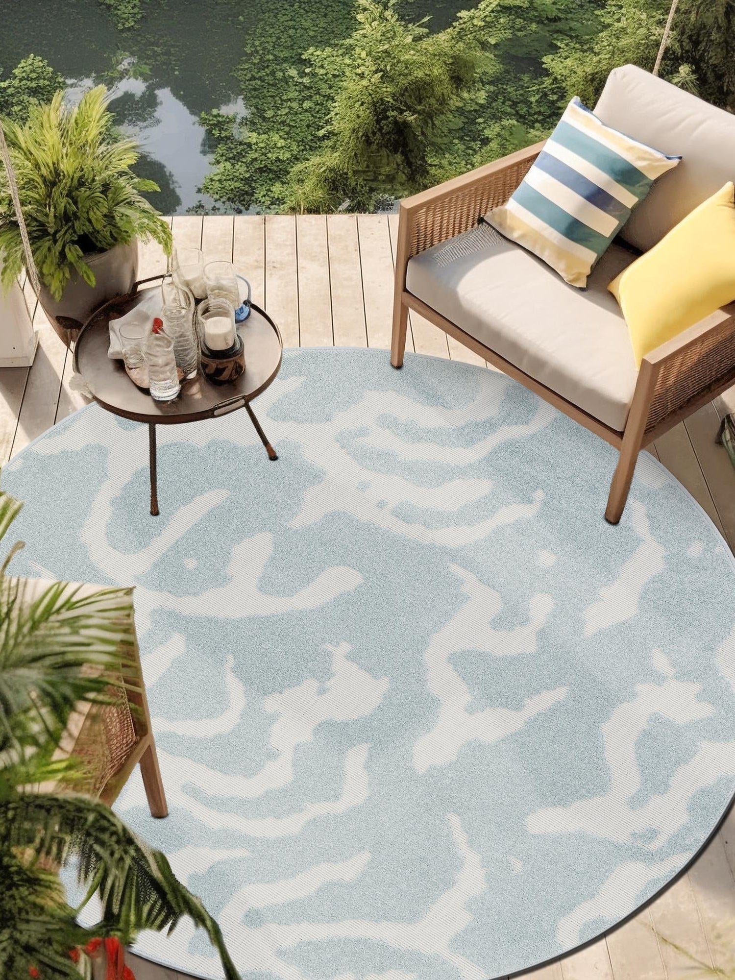 Light Blue 3' 1 x 3' 1 Sabrina Soto Outdoor Round Area Rug Weather Resistant for Patio, Deck, Terrace, Balcony, Porch Durable Carpet for Exterior Home Design for Sale at Rug Engine