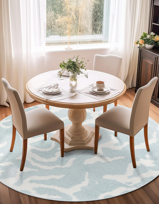 Light Blue 7' 10 x 7' 10 Sabrina Soto Outdoor Round Area Rug Weather Resistant for Patio, Deck, Terrace, Balcony, Porch Durable Carpet for Exterior Home Design for Sale at Rug Engine