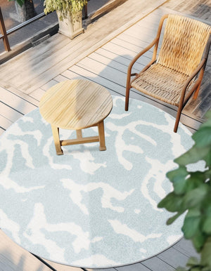 Light Blue 7' 10 x 7' 10 Sabrina Soto Outdoor Round Area Rug Weather Resistant for Patio, Deck, Terrace, Balcony, Porch Durable Carpet for Exterior Home Design for Sale at Rug Engine