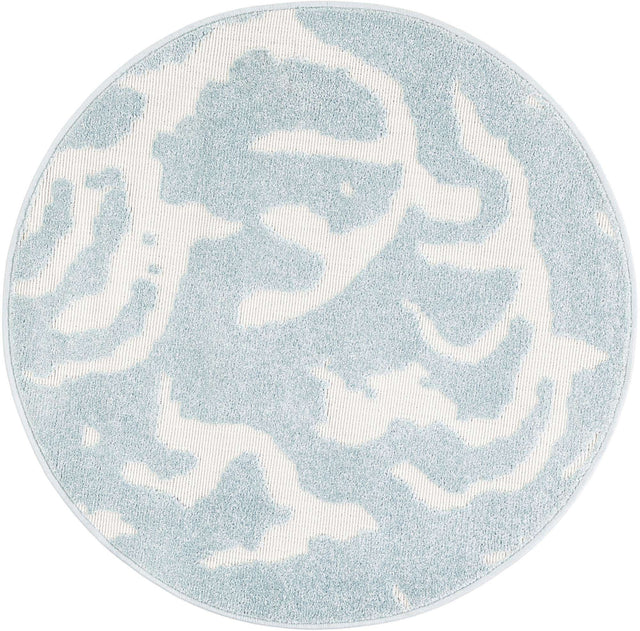 Light Blue 3' 1 x 3' 1 Sabrina Soto Outdoor Round Area Rug Weather Resistant for Patio, Deck, Terrace, Balcony, Porch Durable Carpet for Exterior Home Design for Sale at Rug Engine