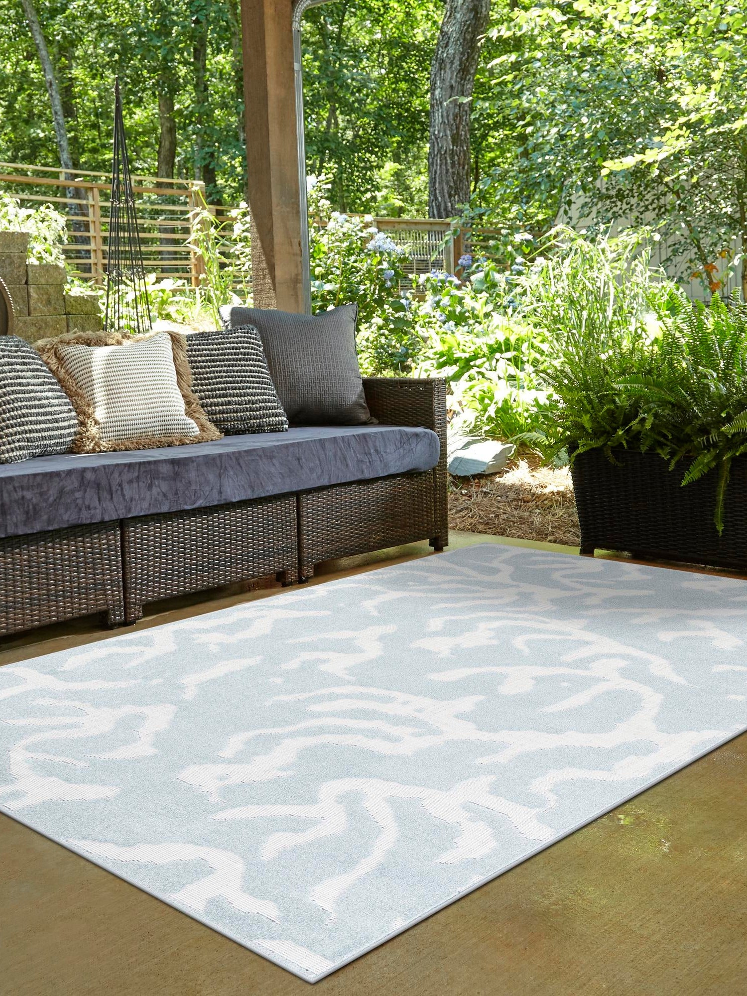 Light Blue 9' x 12' Sabrina Soto Outdoor Rectangle Area Rug Weather Resistant for Patio, Deck, Terrace, Balcony, Porch Durable Carpet for Exterior Home Design for Sale at Rug Engine