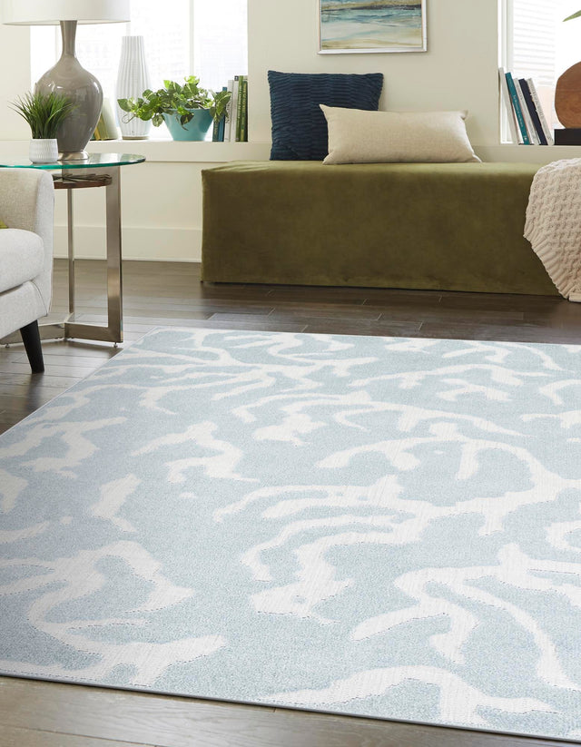 Light Blue 7' 10 x 10' Sabrina Soto Outdoor Rectangle Area Rug Weather Resistant for Patio, Deck, Terrace, Balcony, Porch Durable Carpet for Exterior Home Design for Sale at Rug Engine