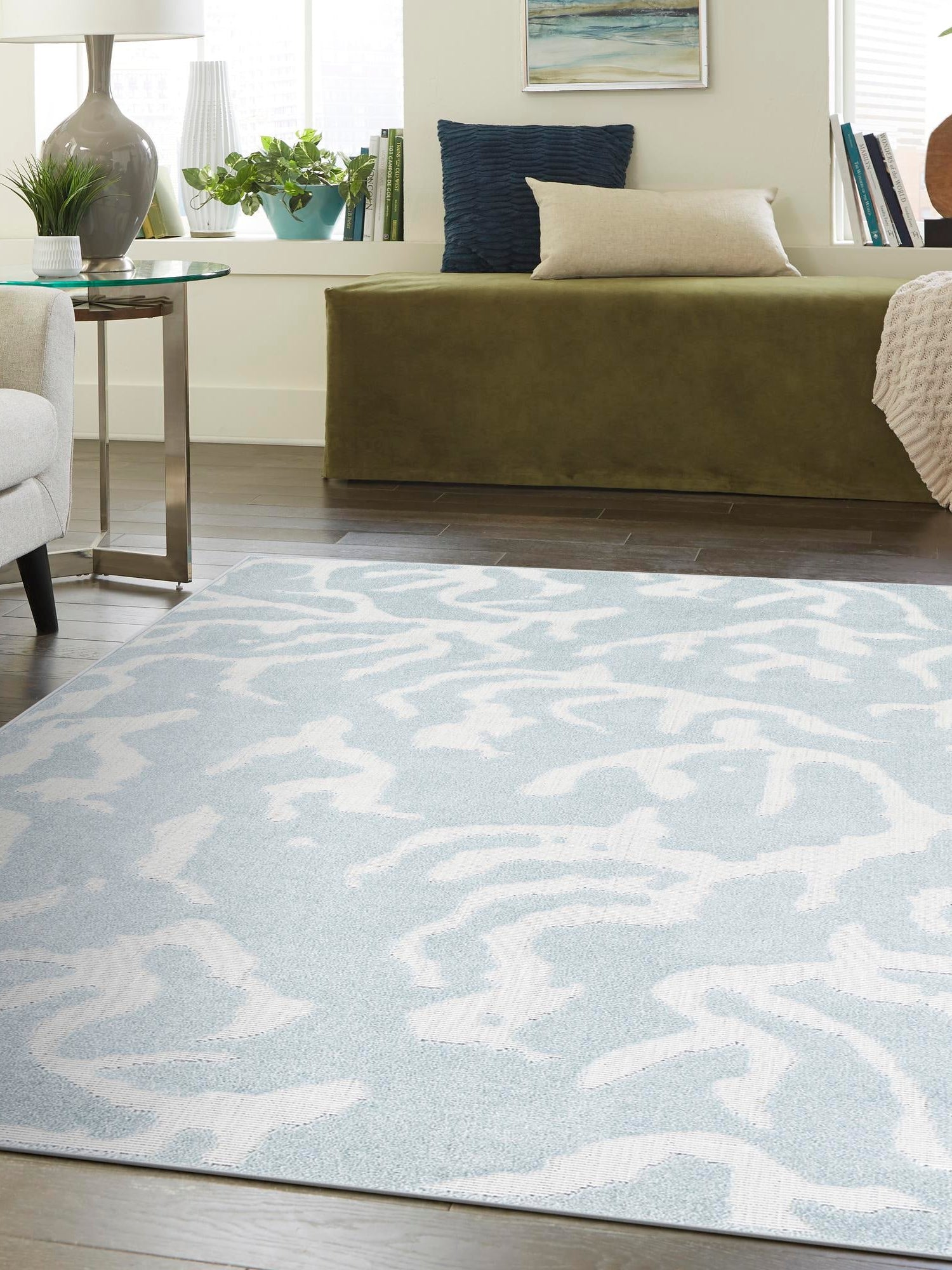 Light Blue 6' 1 x 9' Sabrina Soto Outdoor Rectangle Area Rug Weather Resistant for Patio, Deck, Terrace, Balcony, Porch Durable Carpet for Exterior Home Design for Sale at Rug Engine
