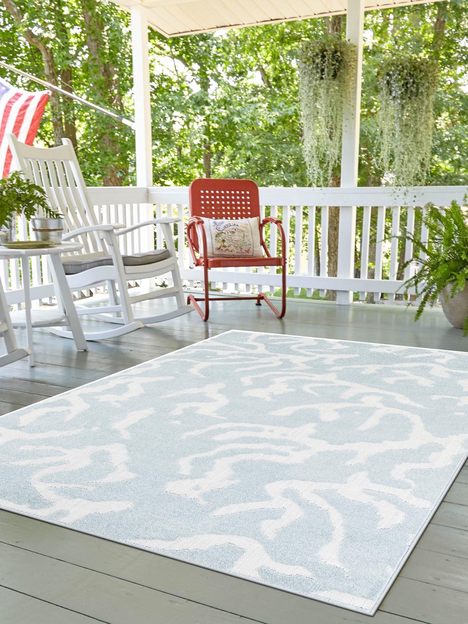 Light Blue 6' 1 x 9' Sabrina Soto Outdoor Rectangle Area Rug Weather Resistant for Patio, Deck, Terrace, Balcony, Porch Durable Carpet for Exterior Home Design for Sale at Rug Engine