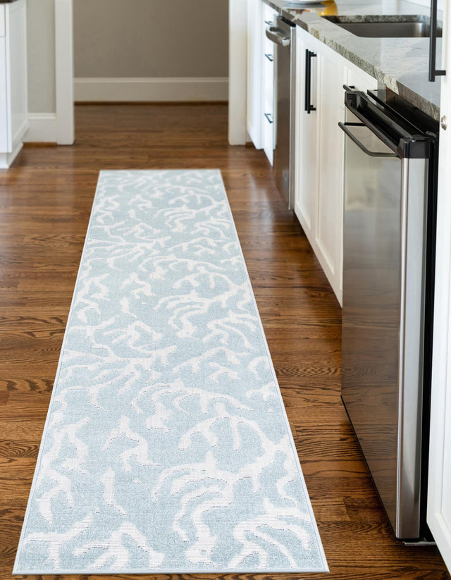 Light Blue 2' x 6' 1 Sabrina Soto Outdoor Runner Area Rug Weather Resistant for Patio, Deck, Terrace, Balcony, Porch Durable Carpet for Exterior Home Design for Sale at Rug Engine