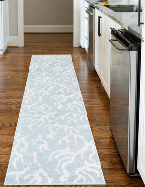 Light Blue 2' 7 x 12' Sabrina Soto Outdoor Runner Area Rug Weather Resistant for Patio, Deck, Terrace, Balcony, Porch Durable Carpet for Exterior Home Design for Sale at Rug Engine