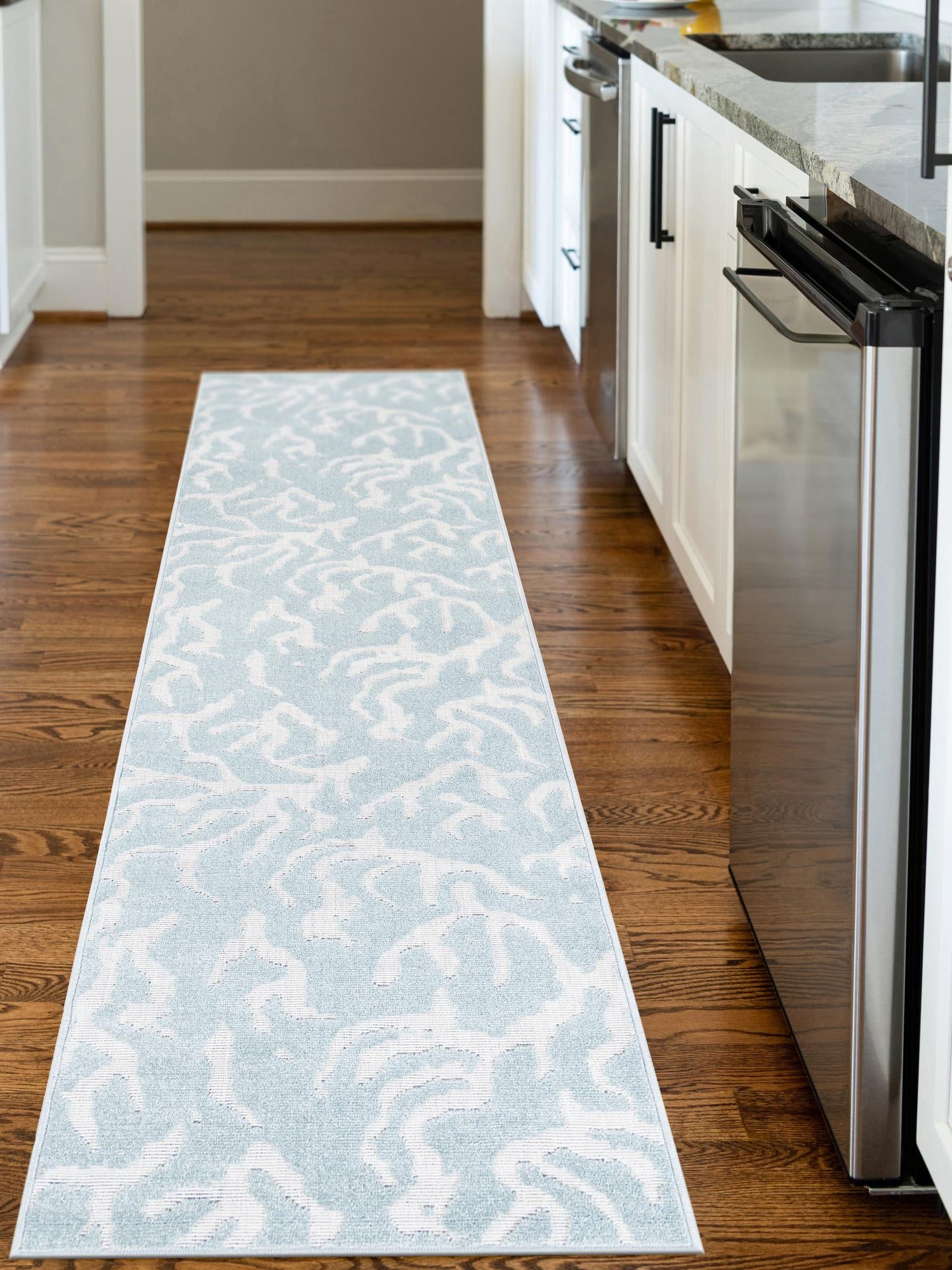 Light Blue 2' 7 x 10' Sabrina Soto Outdoor Runner Area Rug Weather Resistant for Patio, Deck, Terrace, Balcony, Porch Durable Carpet for Exterior Home Design for Sale at Rug Engine
