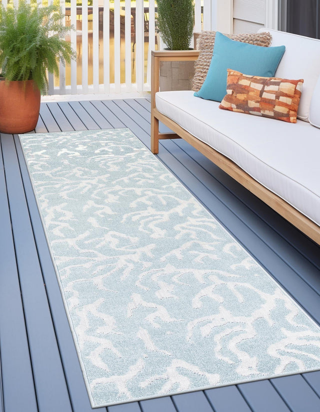 Light Blue 2' x 6' 1 Sabrina Soto Outdoor Runner Area Rug Weather Resistant for Patio, Deck, Terrace, Balcony, Porch Durable Carpet for Exterior Home Design for Sale at Rug Engine