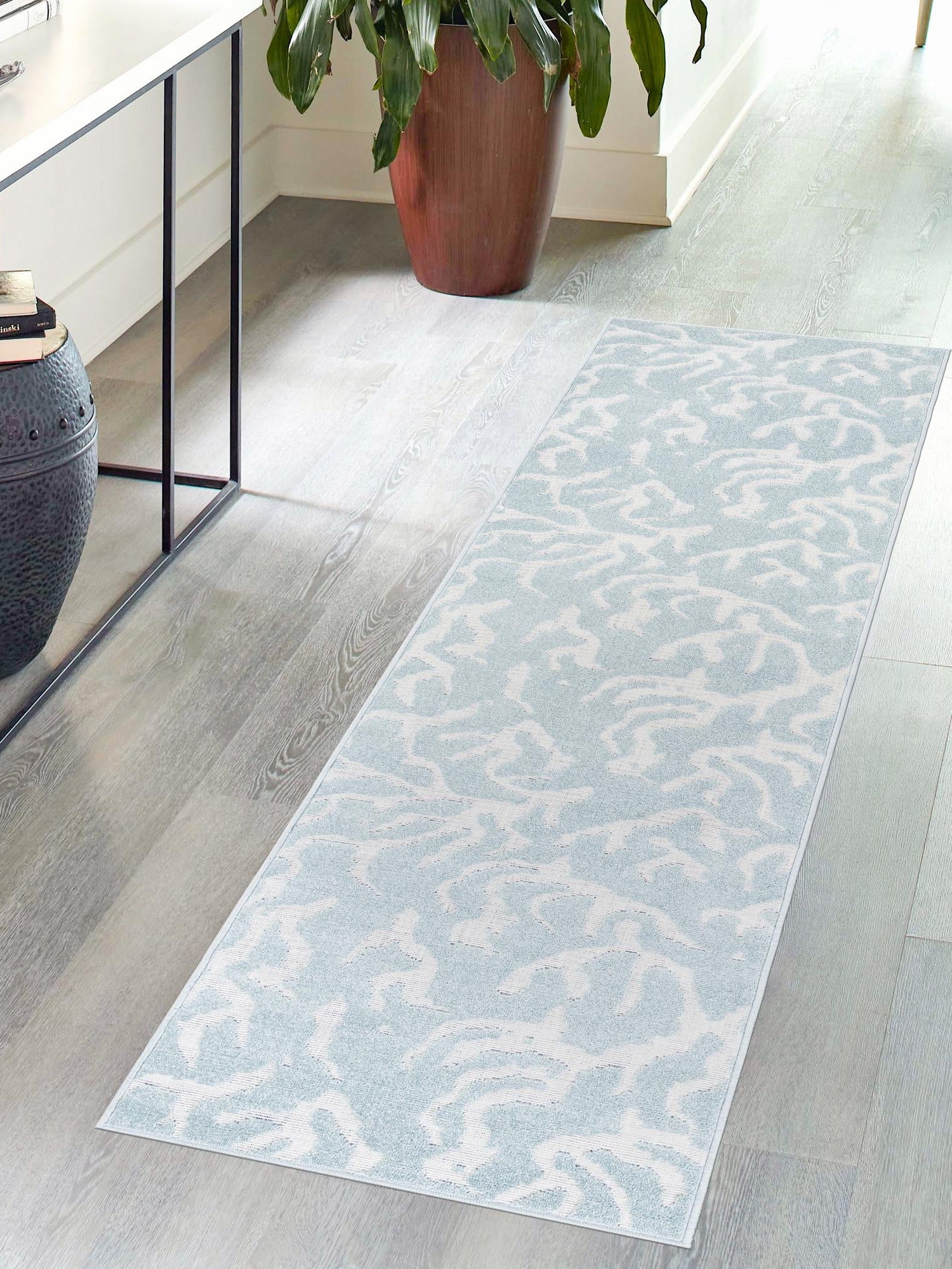 Light Blue 2' x 6' 1 Sabrina Soto Outdoor Runner Area Rug Weather Resistant for Patio, Deck, Terrace, Balcony, Porch Durable Carpet for Exterior Home Design for Sale at Rug Engine